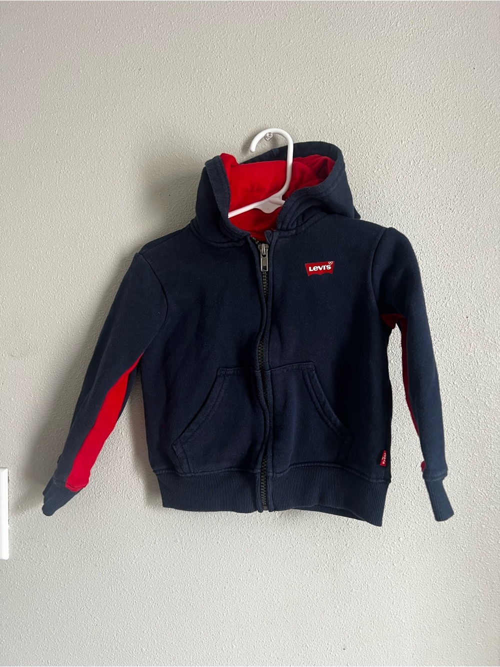 Levi's Kids Navy and Red Hooded Zip-Up Sweatshirt